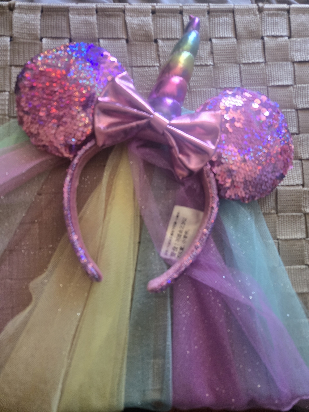 Disney Parks Pink Unicorn Sequin Mickey Ears Headband with Rainbow Horn